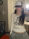 Fashionkova party look inspos KOSAHIKI Graffiti Letter Print T Shirt Women Slim Crop Tops Long Sleeve Y2k Aesthetic Grunge Tees Streetwear Harajuku Tshirts