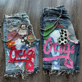 Fashionkova Hip Hop Painted Patchwork Baggy Denim Shorts y2k Fashion Street Gothic Punk Straight Jeans Shorts Men Women Retro Trendy Jorts