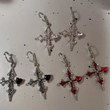 Fashionkova New Fashion Punk Gothic Cross Pink Red Black Drill Drop Earrings For Women Men Jewellery Creativity Statement Y2K Jewelry Gifts