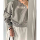 Fashionkova Embroidered Lace Flowers Pullover Sweatshirt
