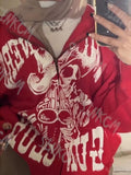Fashionkova party look inspos Thick Grunge Clothes 2023 New Autumn Winter Red Hoodies Print Couple Sweatshirt Jacket Style Casual Y2k zip Up Hoodie худи