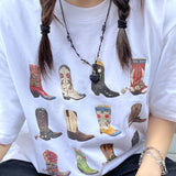 Fashionkova Boot Western T-Shirt Women Summer Loose Vintage Boho Texas T Shirt Cowgirl Cowboy Cute Graphic Tees Hippie Tshirts Retro Spring Style 2025