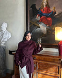 Fashionkova party look inspos Burgundy Wool Blend Suit Coat With Belt Single Breasted Stand Collar Long Sleeve Overcoat Women New Lady High Street Outerwear