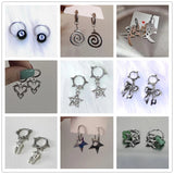Fashionkova Gothic Charms Y2K Cute Thorn Heart Star Swirl Tooth Hoop Rivet Earrings For Women Men Punk Grunge Jewelry Vintage Accessories