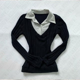 FashionKova-Harajuku solid color cardigan sweater lapel fashion retro 90S tops American punk high street mood girl's fashion women's sweater