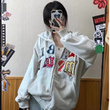 Fashionkova Aesthetic Embroidery Letters Zip Up Hoodie