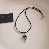 Fashionkova Gothic Trendy Y2K Black Cross Love Heart Pendant Rope Chain Necklace For Women Men Fashion Hip Hop Rave Gift Jewelry Accessories