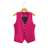 Fashionkova Women Fashion V Neck Sleeveless Pockets Short Vest Jacket Office Lady Single Breasted Casual Slim WaistCoat Tops CT2208 ootd