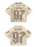 Fashionkova Retro American Harajuku Street Trend Hip-hop Baseball Sports Short-sleeved Men's Summer Loose Mesh T-shirt Printed Couple Tops