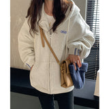 Fashionkova Letter Embroidery Baggy Zip Up Hoodie