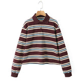 Fashionkova party look inspos Fashion Stripe Women's T-shirt Casual Long Sleeve Female All Match Polo Shirt 2025 Spring New Ladies Loose Tops High Street