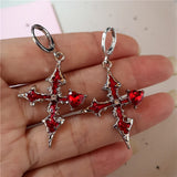 Fashionkova New Fashion Punk Gothic Cross Pink Red Black Drill Drop Earrings For Women Men Jewellery Creativity Statement Y2K Jewelry Gifts