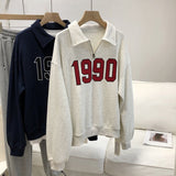 Fashionkova 90s Numbers Embroidered Half Zip Sweatshirt