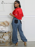 Fashionkova Casual Stripe Contrast Jeans Women Denim High Waist Zipper Loose Jogger Pants Female 2025 Spring Fashion Street Lady Trousers