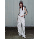 Fashionkova party outfit  2024 White Cargo Pants High Waisted Women Pants Vintage Straight Oversized Y2K Style Fashion Winter Streetwear Wide Leg Trouser