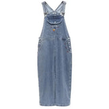 Fashionkova  Party Outfit  Japanese Loose Cute Jumpsuits Women New Cartoon Embroidery Oversized Denim Overalls Female Cuffed Wide Leg Trousers