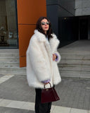 Fashionkova Party Outfit Women Chic Faux Fur Jacket Long Sleeve Lapel Warm Coat Soft High Street Thick Furry Coats 2024 Autumn Winter New Lady Outerwear