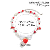 Fashionkova Korean Cute Red Strawberry Pendant Collar Necklace Gothic Y2K Heart Shaped Imitation Pearl Chain Choker Trend Jewelry