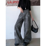 Fashionkova party outfit  Vintage 90s Leopard Print Pantalon Femme Wide Leg Pants Women High Waist Straight Y2k Jeans Casual Fashion Korean  Jean Trousers