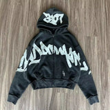 Fashionkova Y2K Harajuku Style New Fashion Letters Posted Cloth Sweater Hoodies Men Street Vintage Punk Hip Hop Casual Hooded Sweater Women