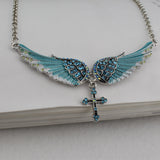 Fashionkova Angel Wings Cross Pendants Necklaces Shell Hard Vintage Charm Crystal Jewelry for Women Bridal Wedding Y2k Accessories Gift ootd
