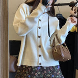 Fashionkova Korean Solid Color Knitted Sweaters Women's Clothing Fashion Heart-shaped Single-breasted Autumn Winter Casual O-Neck Jumpers Casual Outfit