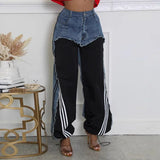 Fashionkova Casual Stripe Contrast Jeans Women Denim High Waist Zipper Loose Jogger Pants Female 2025 Spring Fashion Street Lady Trousers