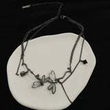 Fashionkova Y2K Dragonfly Necklace for Women Fashion Hip Hop Black Crystal Pendants Necklaces Splicing Chain Girls Rave Gift Gothic Jewelry