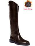 Fashionkova European and American Autumn and Winter Fashionable Round Toe Knee Length Flat Leather Boots, Size 34-46 Women's Knight Boots