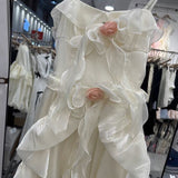 FashionKova-Long Dresses Trailing Princess skirt White Y2k Summer Party Dresses Flower Senior Bowtie Sling Dress 2025 Sweet Girl Dress Women