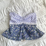 Fashionkova Fairycore Y2K Lace Trim Backless Tie Up Crop Tops Plaid Floral Print Milkmaid Tops 00s Retro Coquette Camis Chic Cute Mini Vest Fairycore Outfit Idea