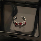 Fashionkova Goth Cross Red Zircon Heart Rings Vintage Hiphop Star Love Crystal Open Ring Y2K Irregular Aesthetic Egirl EMO Halloween Jewelry