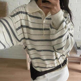 Fashionkova Vintage 90s Polo Collar Striped Sweatshirt