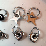 Fashionkova Punk Dangle Edgy Earrings Unique Detachable Stainless Steel Chunky Star Heart Moon Hoop Earrings For Women Men Statement Jewelry