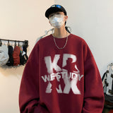 Fashionkova Christmas Gift outfit  Goth Letter Crewneck Sweatshirts For Men Hip Hop Fashion Fleece Clothing Autumn Y2K Streetwear Oversize Pullover Hoodies Hombre
