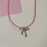 Fashionkova Bow Love Cross Imitation Pearl Pendant Necklace for Women French Romantic Sweet Lolita Clavicle Chain Harajuku Fashion Jewelry
