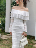 Fashionkova  party look inspos Elegant White Midi Dress Office Lady Long Sleeve Sexy Beach Party Bodycon Dress Women Chic 2025 Summer One Piece Dress Korean