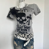 Fashionkova valentine's day aesthetic Gothic Punk T-shirts Harajuku Japanese Skull Letter Print Y2k Hot Girl Sexy Crop Top 90s Aesthetic Grunge Tees Graphic T shirts