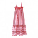 Fashionkova 2025 Summer New Product Women's Fashion, Elegance, Sexy Hook Needle Splice Knitted Sling Long Dress Valentine's Day Aesthetic