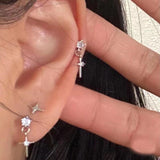 Fashionkova 6PCS Kpop Fashion Gothic Zircon Crystal Star Corss Stud Earrings Set For Women Trend Punk Sweet Cool Party Aesthetic Y2K Jewelry