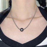 Fashionkova Punk Creative Black 8 Pendant Beads Necklace For Women Men Hip Pop Unusual Titanium Steel Neck Chains Fashion Grunge 90s Jewelry
