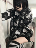 Fashionkova Party Outfit AltGoth Cyberpunk Y2k Sweatshirt Women Mall Goth Harajuku Skull Printed Long Sleeve Zipper Cardigan Hoodie Emo Alt Indie Clothes