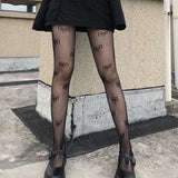 Fashionkova  Nye Outfit Star Heart Lolita Socks Tattoo Print Pantyhose Fishnet Stockings Kitty Cat Japanese JK Tights Gothic Cosplay Lace Black Tights