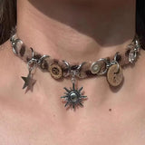 Fashionkova Y2K Star Sun Pendant Brown Plush Leopard Chokers Leather Chain Necklace Women Men Advanced Sense Accessories Aesthetic Jewelry