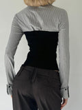 Fashionkova Elegant Contrast Color Patchwork Striped Blouse Office Ladies Slim Turn-Down Collar Long Sleeve Shirts Women 2025 Spring