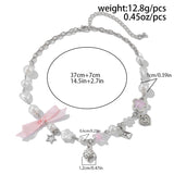 Fashionkova Pink Bow Peach Heart Imitation Pearl Choker Necklace Trend New Strawberry Pendant Necklace for Women Y2K Accessories