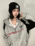 Fashionkova Vintage Patchwork Oversized Zip Up Hoodie