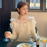 Fashionkova Matakawa Sweet Flowers Women Sweaters Elegant Autumn Winter Korean Fashion Pull Femme Simple Slash Neck Chic Pullovers Outfit Ideas