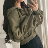 Fashionkova Solid Color Oversized Cropped Hoodie