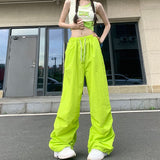 Fashionkova Party Outfit Rimocy High Waist Summer Cargo Pants Women Streetwear Drawstring Thin Parachute Pants Woman Solid Color Wide Leg Y2k Trouses